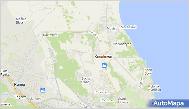 mapa Kosakowo powiat pucki, Kosakowo powiat pucki na mapie Targeo