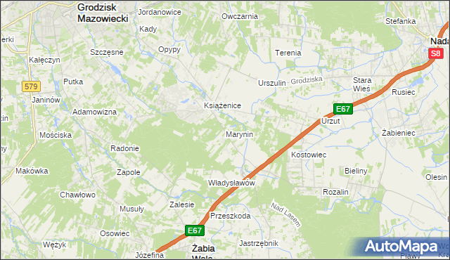 mapa Marynin gmina Grodzisk Mazowiecki, Marynin gmina Grodzisk Mazowiecki na mapie Targeo