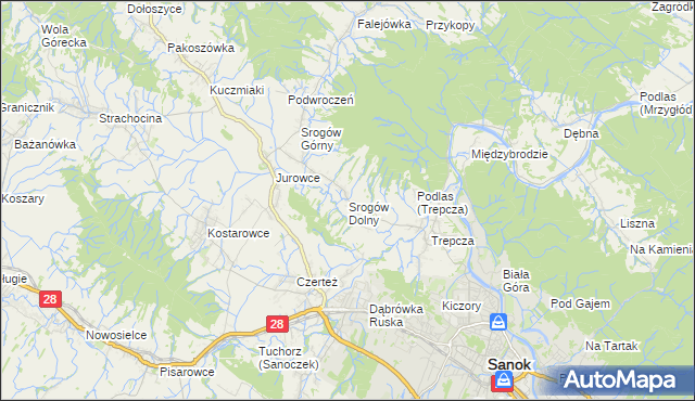 mapa Srogów Dolny, Srogów Dolny na mapie Targeo