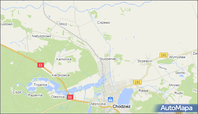 mapa Studzieniec gmina Chodzież, Studzieniec gmina Chodzież na mapie Targeo