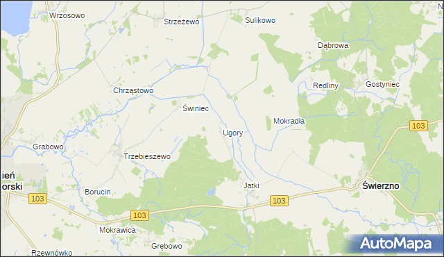 mapa Ugory gmina Świerzno, Ugory gmina Świerzno na mapie Targeo