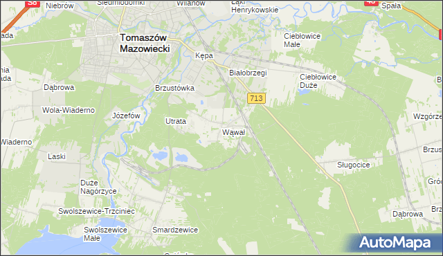 mapa Wąwał gmina Tomaszów Mazowiecki, Wąwał gmina Tomaszów Mazowiecki na mapie Targeo