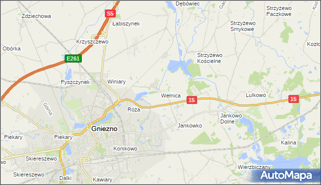 mapa Wełnica gmina Gniezno, Wełnica gmina Gniezno na mapie Targeo