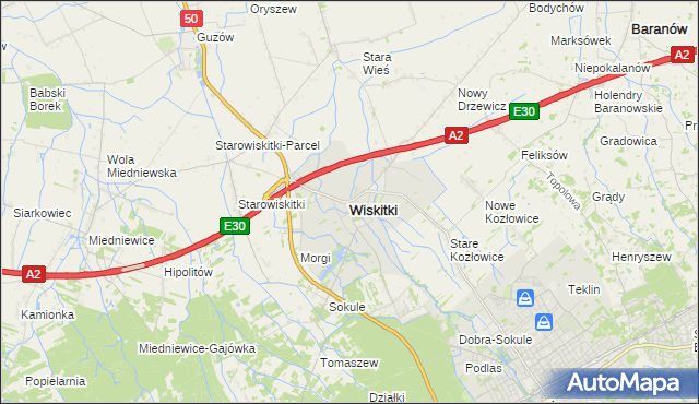 mapa Wiskitki, Wiskitki na mapie Targeo