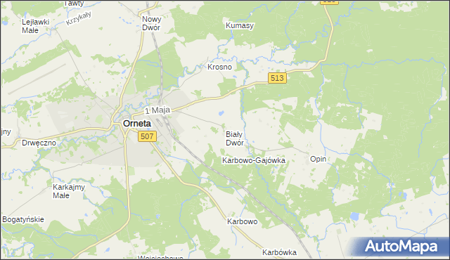 mapa Biały Dwór gmina Orneta, Biały Dwór gmina Orneta na mapie Targeo