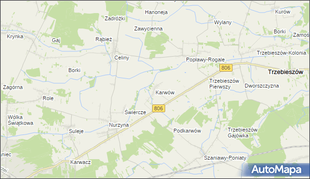 mapa Karwów gmina Trzebieszów, Karwów gmina Trzebieszów na mapie Targeo