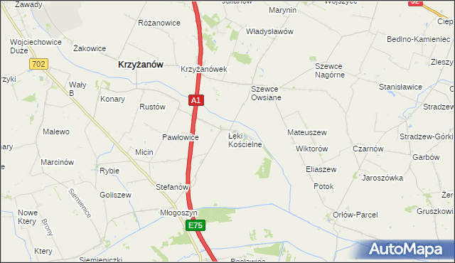 mapa Łęki Kościelne, Łęki Kościelne na mapie Targeo