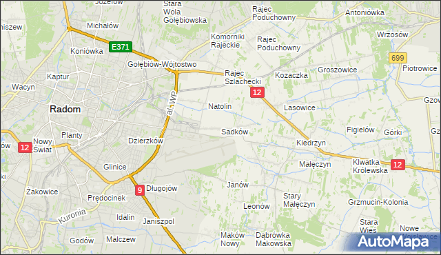 mapa Sadków gmina Jedlnia-Letnisko, Sadków gmina Jedlnia-Letnisko na mapie Targeo