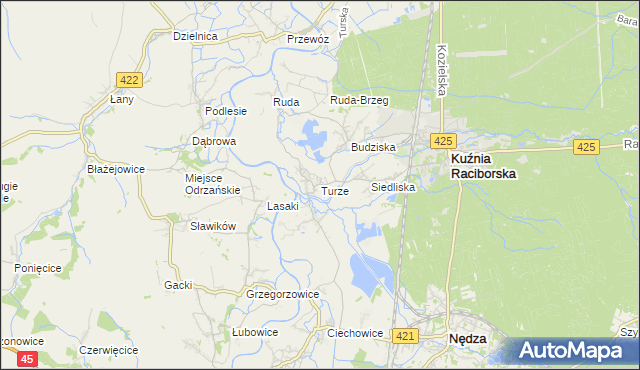 mapa Turze gmina Kuźnia Raciborska, Turze gmina Kuźnia Raciborska na mapie Targeo