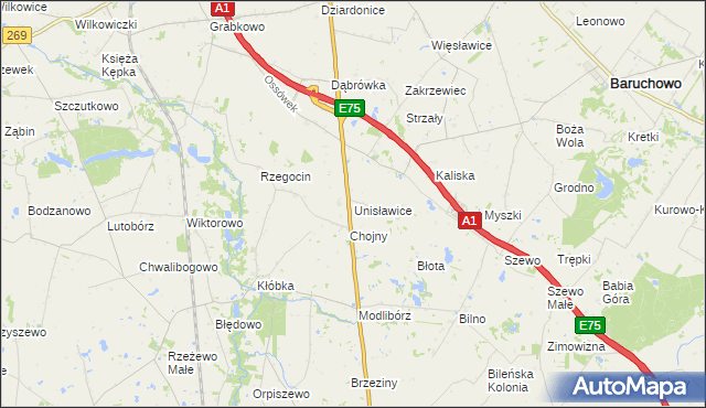 mapa Unisławice, Unisławice na mapie Targeo