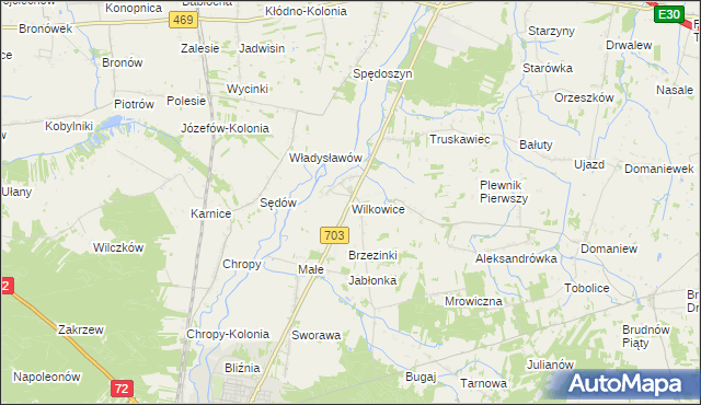 mapa Wilkowice gmina Wartkowice, Wilkowice gmina Wartkowice na mapie Targeo