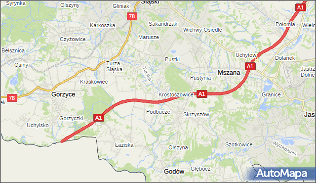 mapa Krostoszowice, Krostoszowice na mapie Targeo