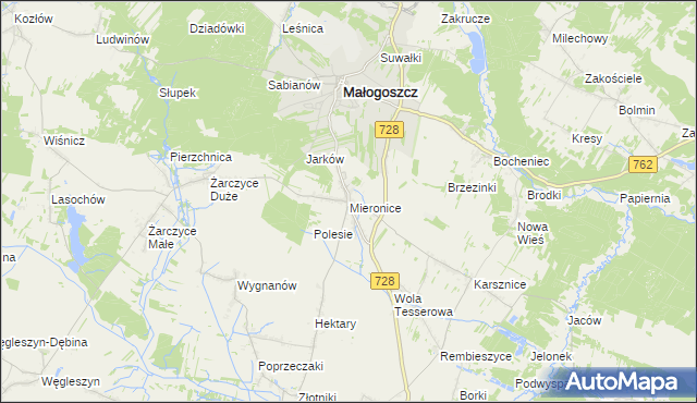 mapa Mieronice gmina Małogoszcz, Mieronice gmina Małogoszcz na mapie Targeo