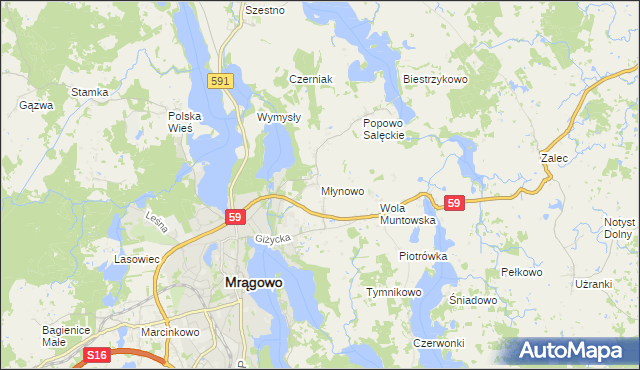 mapa Młynowo gmina Mrągowo, Młynowo gmina Mrągowo na mapie Targeo