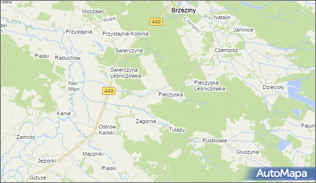 mapa Pieczyska gmina Brzeziny, Pieczyska gmina Brzeziny na mapie Targeo