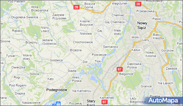 mapa Podrzecze gmina Podegrodzie, Podrzecze gmina Podegrodzie na mapie Targeo