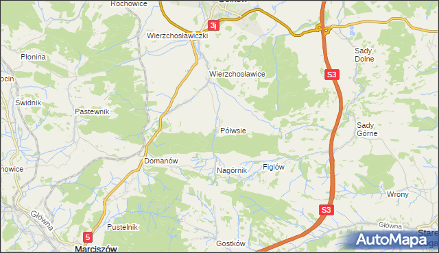 mapa Półwsie, Półwsie na mapie Targeo