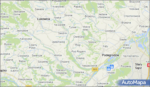 mapa Rogi gmina Podegrodzie, Rogi gmina Podegrodzie na mapie Targeo