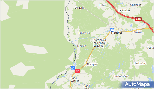 mapa Siedlec gmina Trzebiel, Siedlec gmina Trzebiel na mapie Targeo
