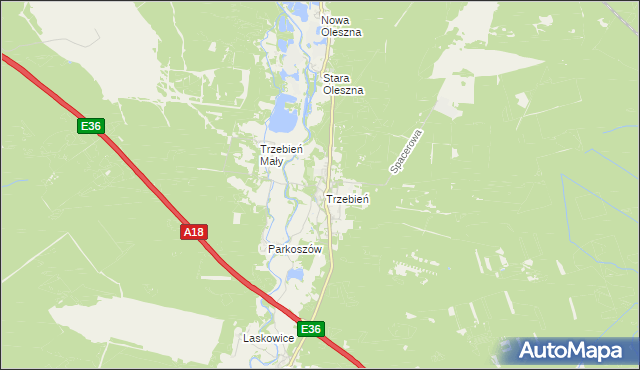 mapa Trzebień gmina Bolesławiec, Trzebień gmina Bolesławiec na mapie Targeo