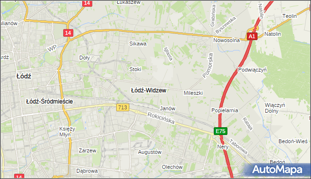 mapa Widzew, Widzew na mapie Targeo