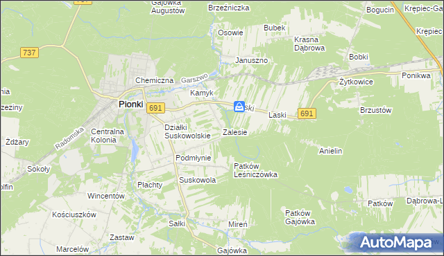 mapa Zalesie gmina Pionki, Zalesie gmina Pionki na mapie Targeo