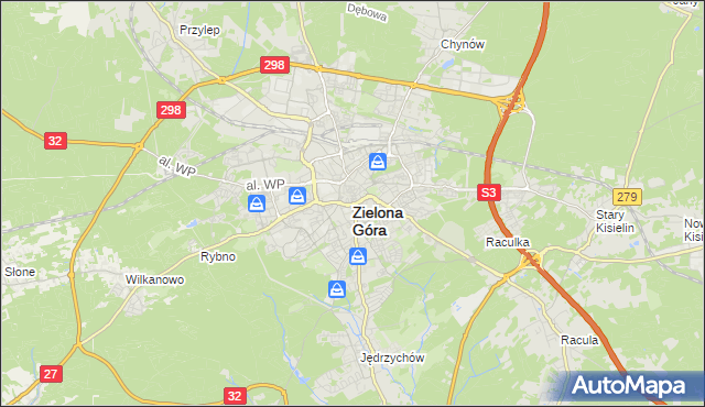 mapa Zielona Góra, Zielona Góra na mapie Targeo