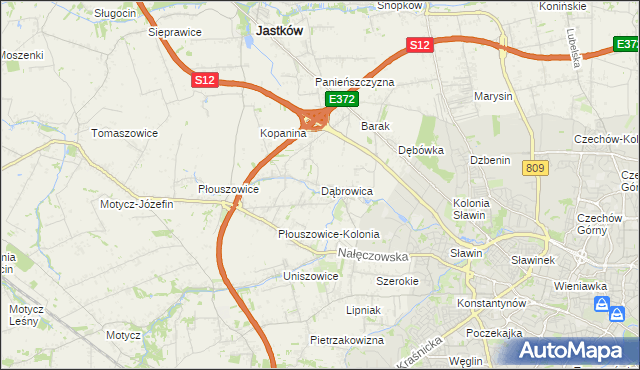 mapa Dąbrowica gmina Jastków, Dąbrowica gmina Jastków na mapie Targeo