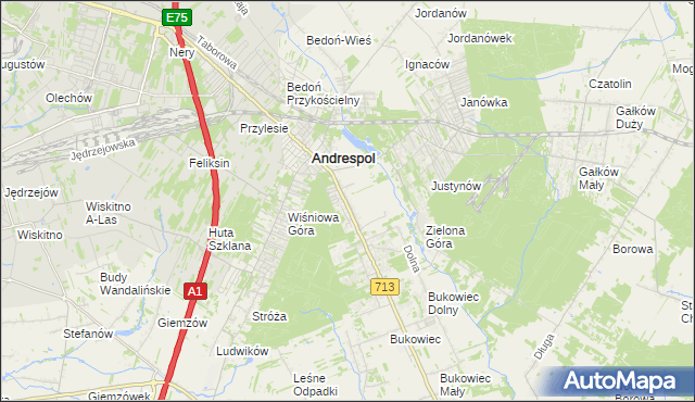 mapa Kraszew gmina Andrespol, Kraszew gmina Andrespol na mapie Targeo