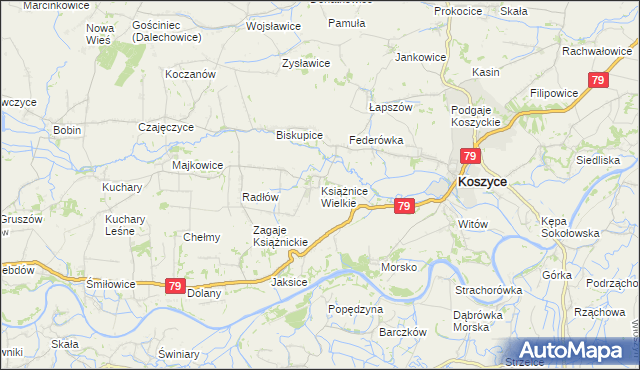 mapa Książnice Wielkie, Książnice Wielkie na mapie Targeo