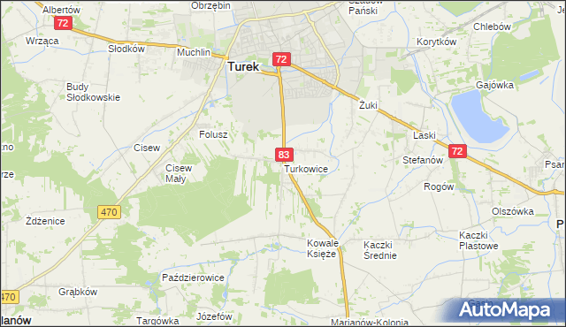 mapa Turkowice gmina Turek, Turkowice gmina Turek na mapie Targeo