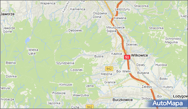 mapa Bystra gmina Wilkowice, Bystra gmina Wilkowice na mapie Targeo