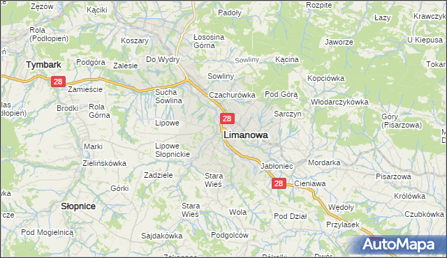 mapa Limanowa, Limanowa na mapie Targeo