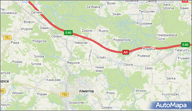 mapa Grojec gmina Alwernia, Grojec gmina Alwernia na mapie Targeo