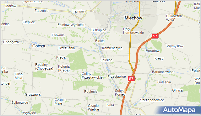 mapa Jaksice gmina Miechów, Jaksice gmina Miechów na mapie Targeo