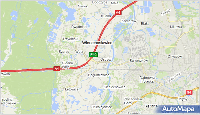 mapa Ostrów gmina Wierzchosławice, Ostrów gmina Wierzchosławice na mapie Targeo