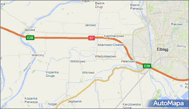 mapa Władysławowo gmina Elbląg, Władysławowo gmina Elbląg na mapie Targeo