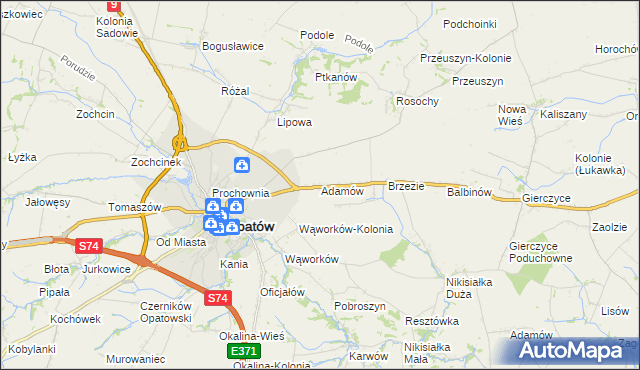 mapa Adamów gmina Opatów, Adamów gmina Opatów na mapie Targeo