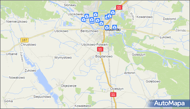 mapa Bogdanowo gmina Oborniki, Bogdanowo gmina Oborniki na mapie Targeo