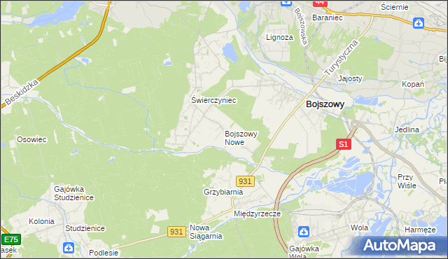 mapa Bojszowy Nowe, Bojszowy Nowe na mapie Targeo