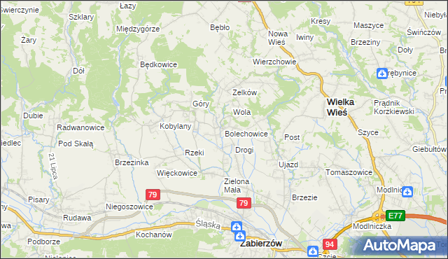 mapa Bolechowice gmina Zabierzów, Bolechowice gmina Zabierzów na mapie Targeo