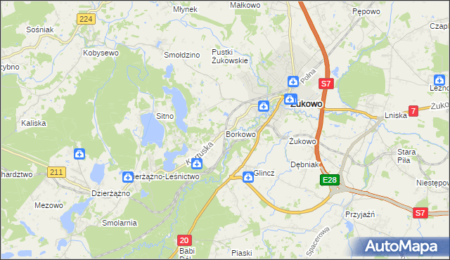 mapa Borkowo gmina Żukowo, Borkowo gmina Żukowo na mapie Targeo