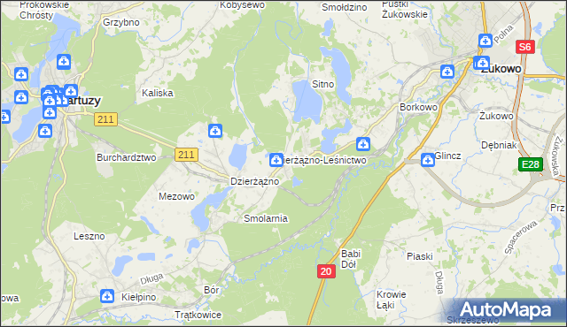 mapa Borowo gmina Kartuzy, Borowo gmina Kartuzy na mapie Targeo