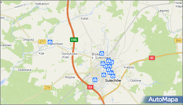 mapa Brzezie k. Sulechowa, Brzezie k. Sulechowa na mapie Targeo