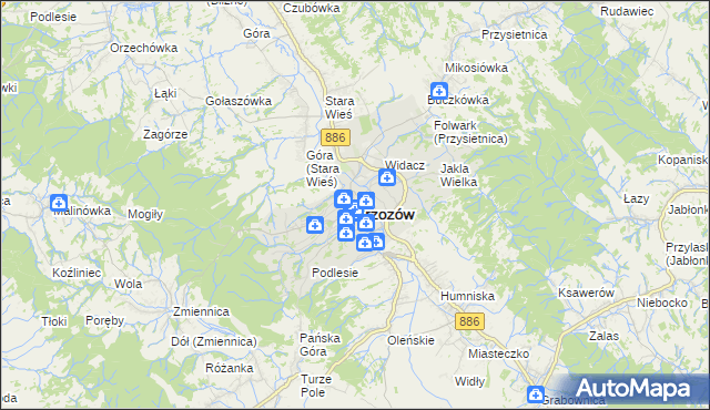 mapa Brzozów, Brzozów na mapie Targeo