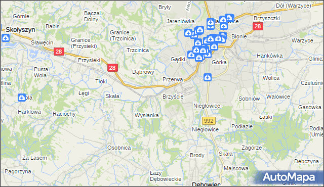 mapa Brzyście gmina Jasło, Brzyście gmina Jasło na mapie Targeo