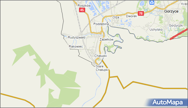 mapa Chałupki gmina Krzyżanowice, Chałupki gmina Krzyżanowice na mapie Targeo