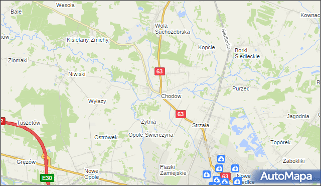 mapa Chodów gmina Siedlce, Chodów gmina Siedlce na mapie Targeo