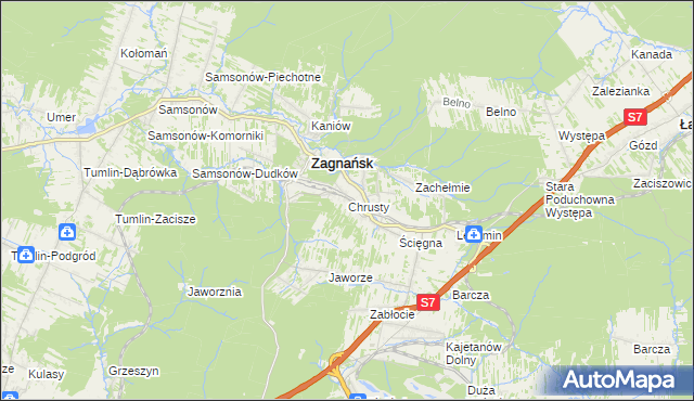 mapa Chrusty gmina Zagnańsk, Chrusty gmina Zagnańsk na mapie Targeo