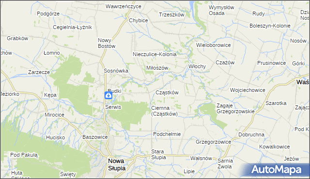 mapa Cząstków gmina Nowa Słupia, Cząstków gmina Nowa Słupia na mapie Targeo